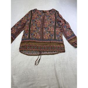 Crosby Blouse Womens Large Paisley Print Rayon Voile Boho Long Sleeve Top